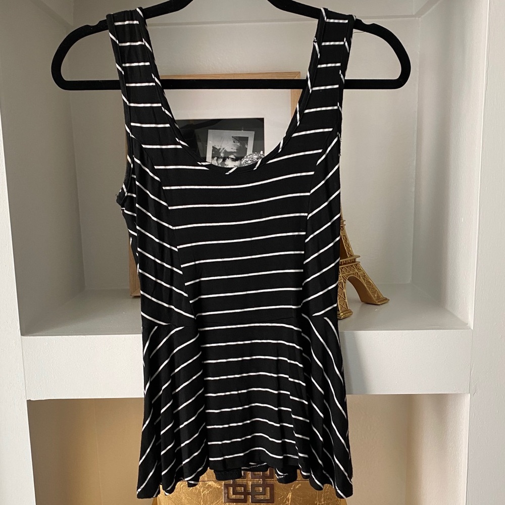 Lucca Couture Black and White Peplum Tank Top